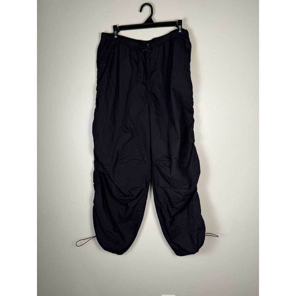 H&M Y2K Divided Parachute Rave Pants Women S Black Baggy Bungee Cargo Streetwear